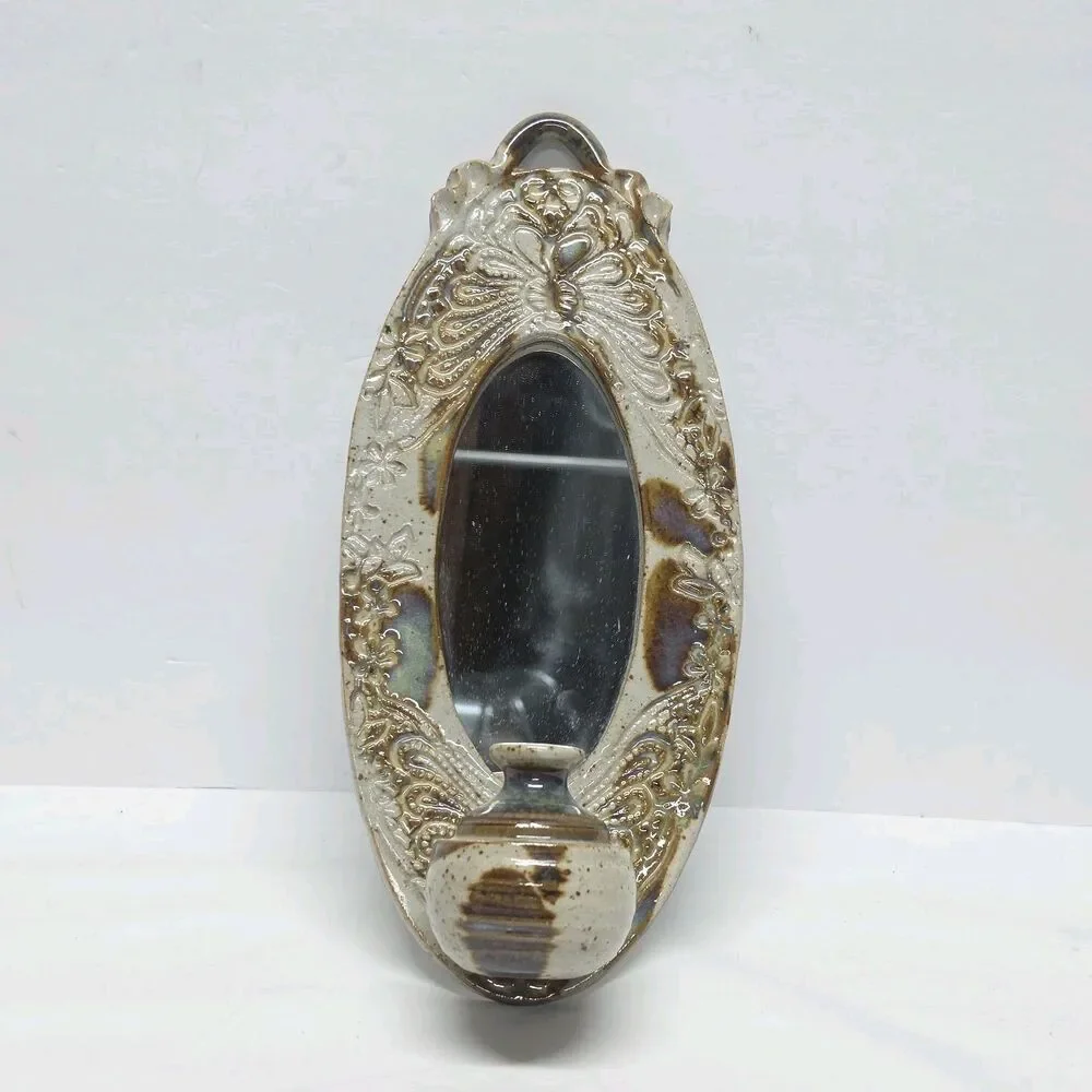 Rivertown Potters Art Pottery Wall Mirror With Vase By Tom And Lynette Biesanz